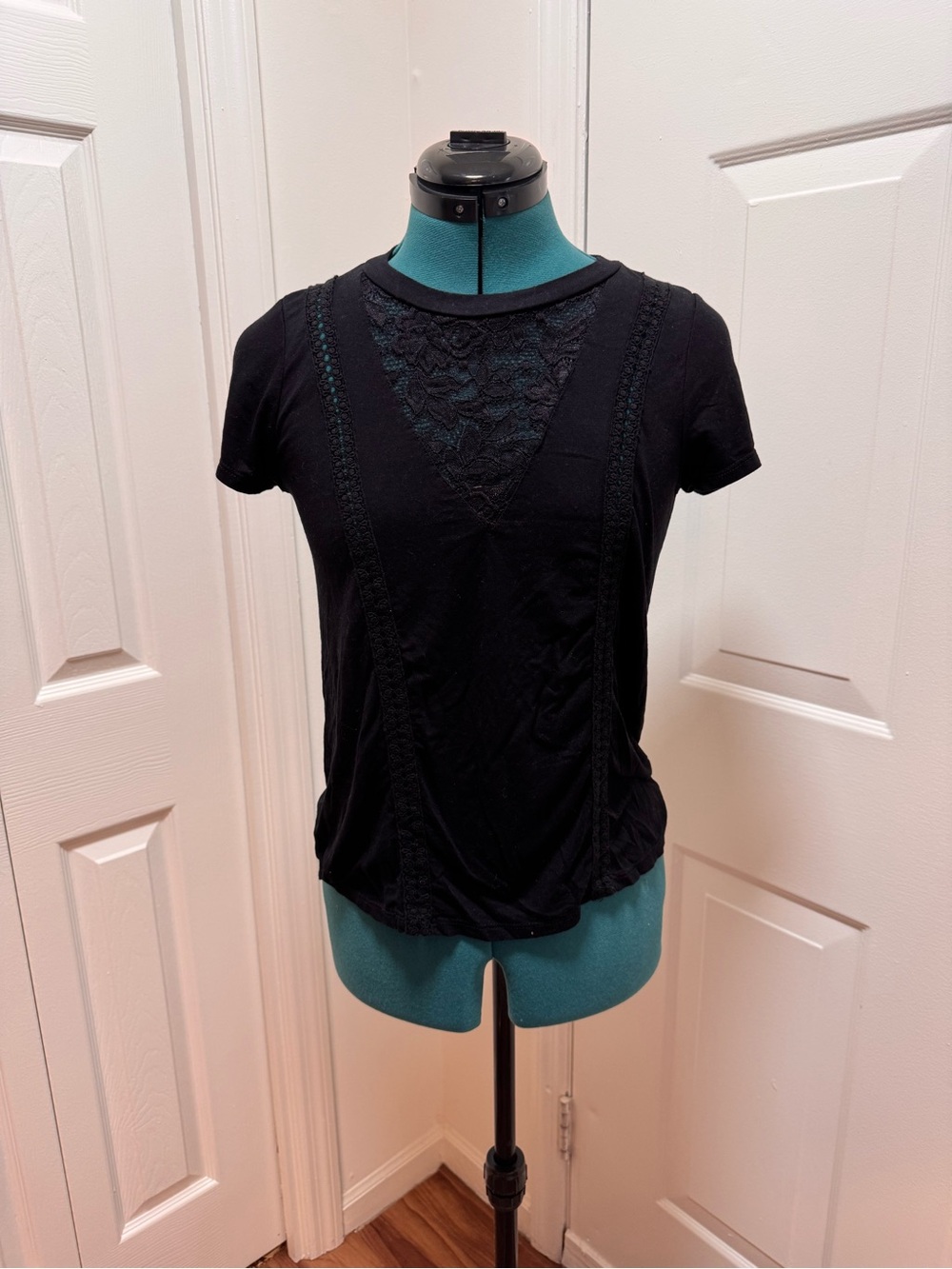 Modcloth Black Short-Sleeve Lace Inset Tee